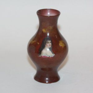 Antique Vintage Small German Porcelain Portrait Vase 4 1/2" tall